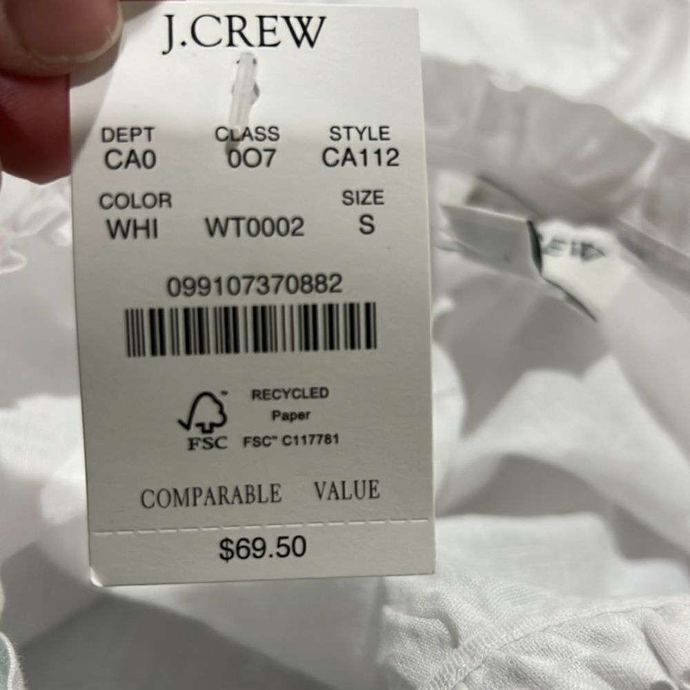 j. crew factory ca112 white Linen-blend ruffleneck top size small nwt - Picture 9 of 11